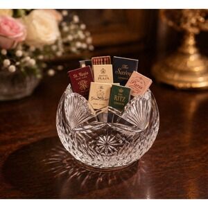 Vtg Hand Cut 24% Lead Crystal Rose Bowl – -Poland – Starburst Pattern Scalloped